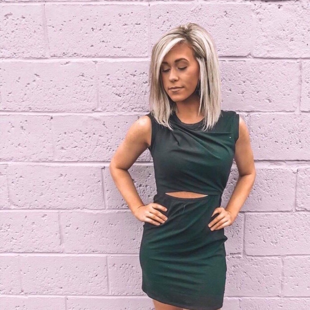 Black Fitted Dress w/ twist shoulder, bellycutout